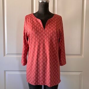 L.L.Bean Supima Cotton Split Neck Tunic Top Pink M Regular Made in Peru